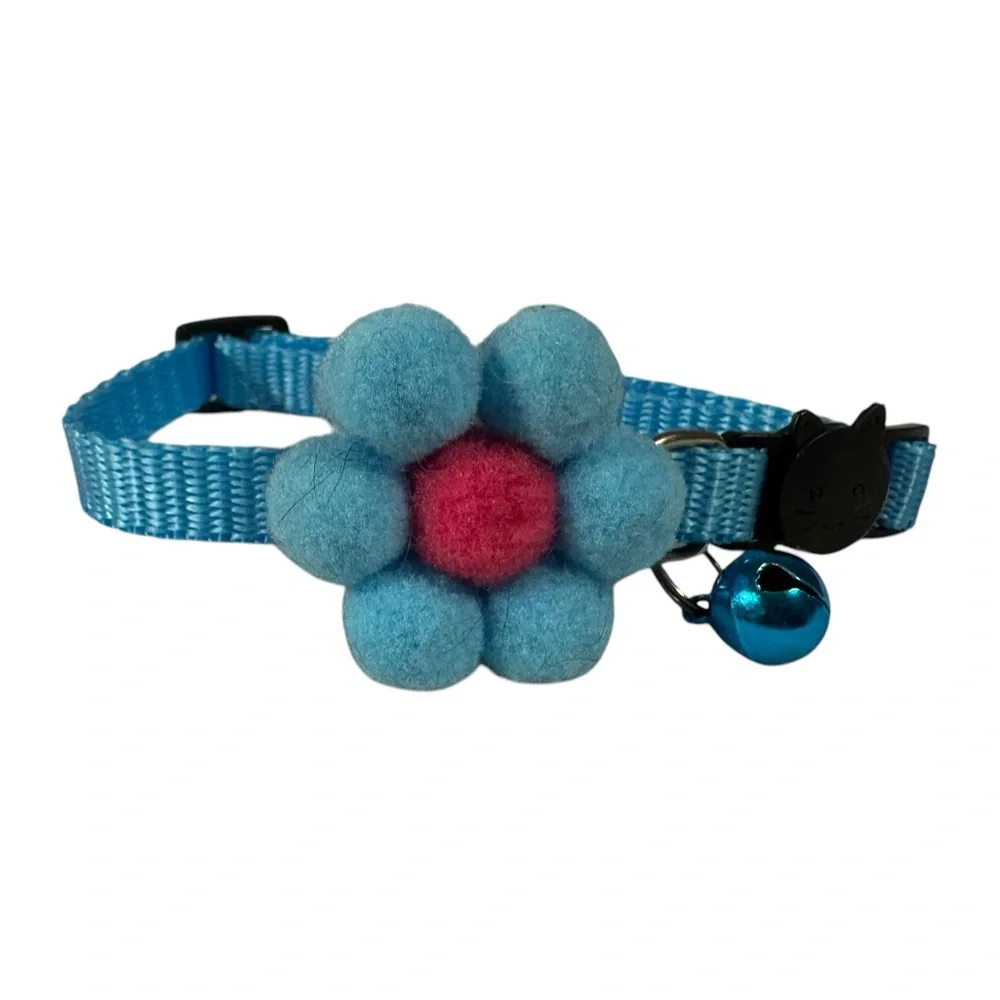 kitty cat blue & pink flower pet jingle bell 13” collar NWOT
